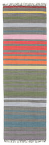  Rainbow Stripe - Gri Covor 80X250 Modern Lucrate De Mână Verde Închis/Gri Deschis (Bumbac, India)